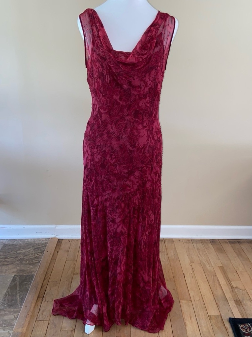 Mix It Burgundy Cowl-Neck Evening Gown